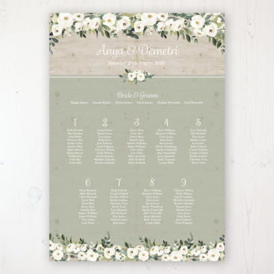 Forrester Green Wedding Table Plan Poster Personalised with Table and Guest Names