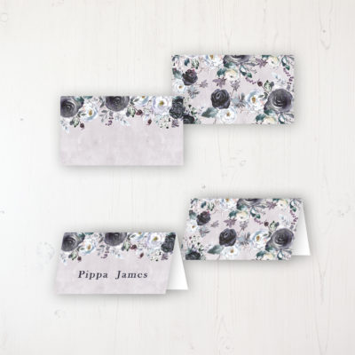 Navy Fleur Wedding Place Name Cards Blank and Personalised with Flat or Folded Option