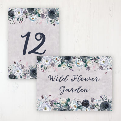 Navy Fleur Wedding Table Name & Number Personalised Table Name Card and Number Card