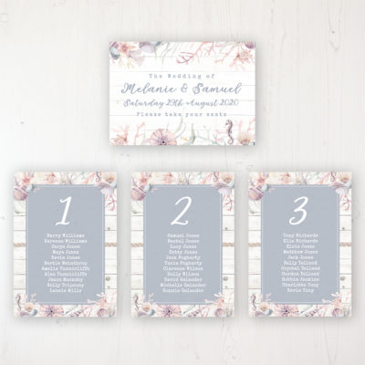 Shoreline Treasure Wedding Table Plan Cards Personalised with Table Names and Guest Names