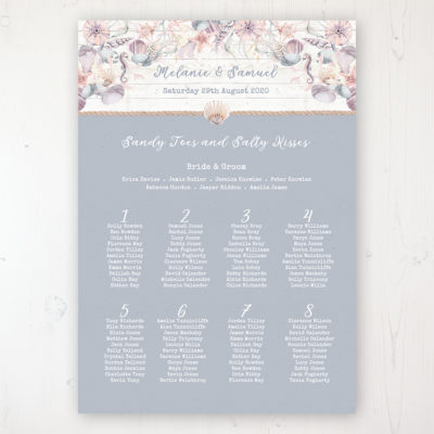 Shoreline Treasure Wedding Table Plan Poster Personalised with Table and Guest Names
