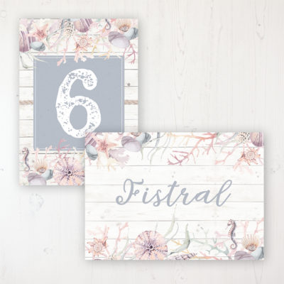 Shoreline Treasure Wedding Table Name & Number Personalised Table Name Card and Number Card