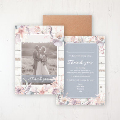 Shoreline Treasure Wedding Thank You Card - Flat Personalised with a Message & Photo