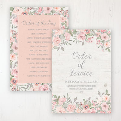 Summer Afternoon Wedding Order of Service - Card Personalised front and back