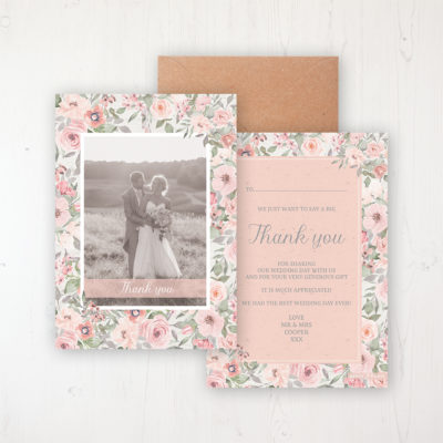 Summer Afternoon Wedding Thank You Card - Flat Personalised with a Message & Photo