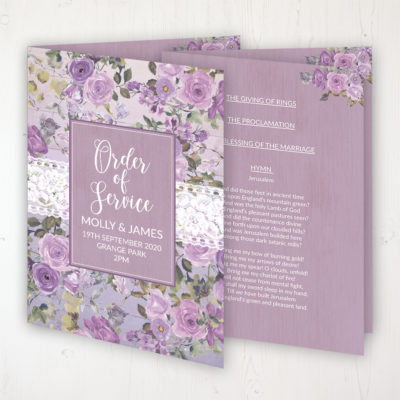 Wild Lavender Wedding Order of Service - Booklet Personalised Front & Inside Pages