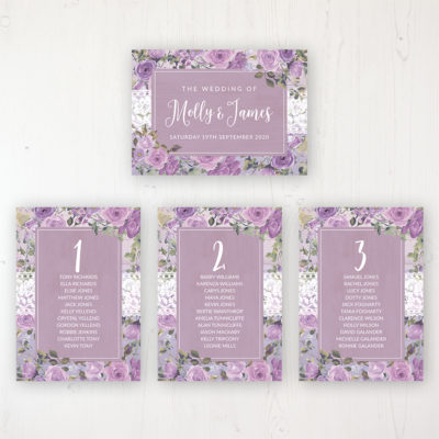 Wild Lavender Wedding Table Plan Cards Personalised with Table Names and Guest Names