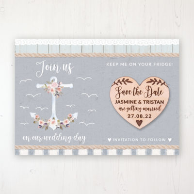 Anchored in Love Backing Card with Wooden Save the Date Heart Magnet