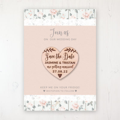 Apricot Sunrise Backing Card with Wooden Save the Date Heart Magnet