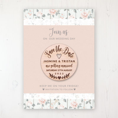 Apricot Sunrise Backing Card with Wooden Save the Date Round Magnet