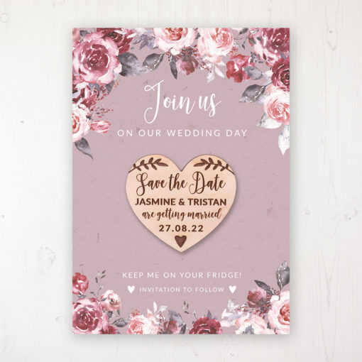 Bordeaux Vineyard Backing Card with Wooden Save the Date Heart Magnet