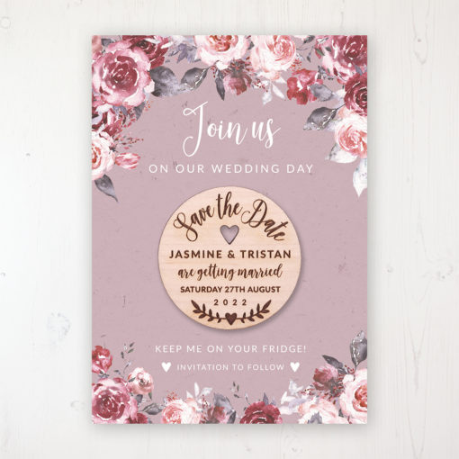 Bordeaux Vineyard Backing Card with Wooden Save the Date Round Magnet