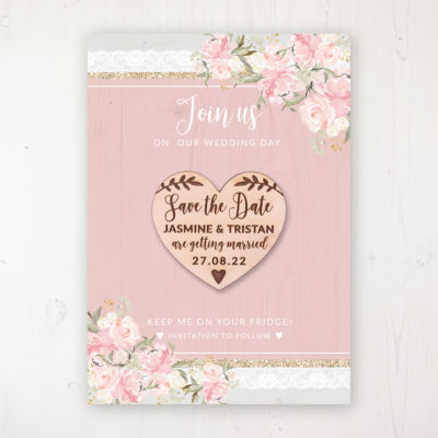 Enchanted Garden Backing Card with Wooden Save the Date Heart Magnet