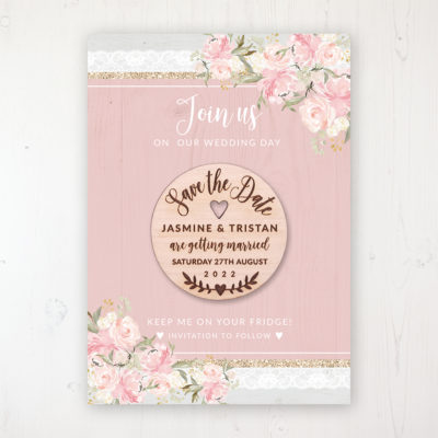 Enchanted Garden Backing Card with Wooden Save the Date Round Magnet