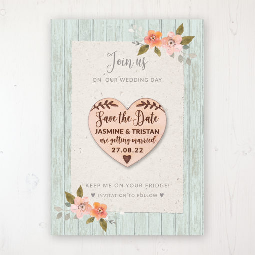 Prairie Peach Backing Card with Wooden Save the Date Heart Magnet