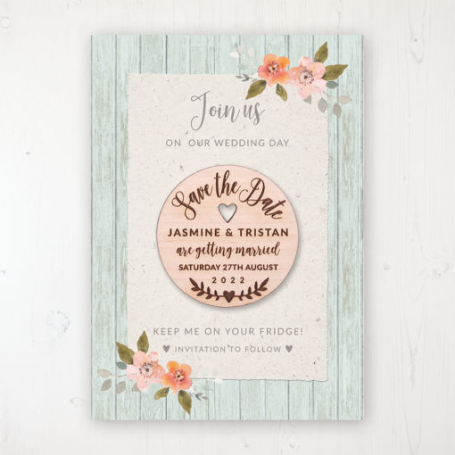Prairie Peach Backing Card with Wooden Save the Date Round Magnet