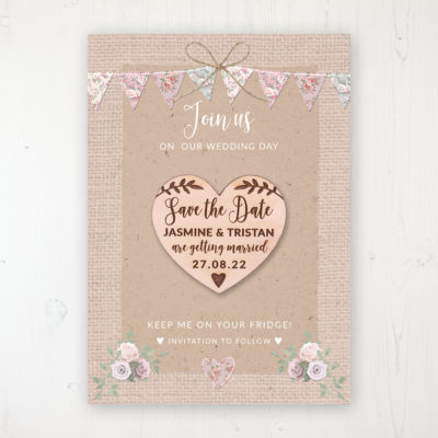 Rustic Barn Backing Card with Wooden Save the Date Heart Magnet