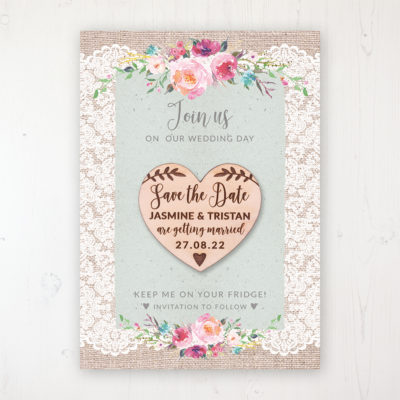 Rustic Farmhouse Backing Card with Wooden Save the Date Heart Magnet