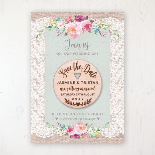 Rustic Farmhouse Backing Card with Wooden Save the Date Round Magnet