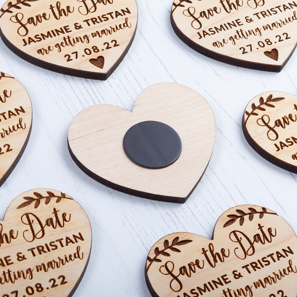 Personalised Engraved Painted Wooden Save the Date Heart Shaped Fridge Magnet 