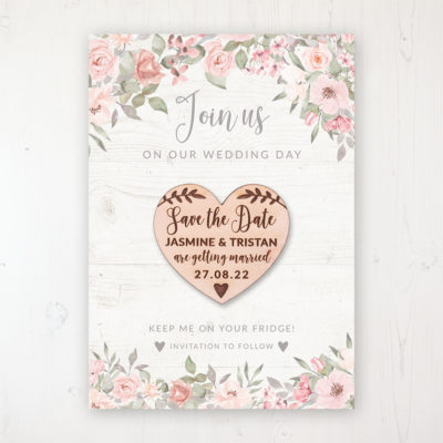 Summer Afternoon Backing Card with Wooden Save the Date Heart Magnet