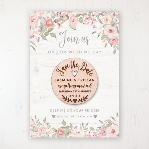 Summer Afternoon Backing Card with Wooden Save the Date Round Magnet