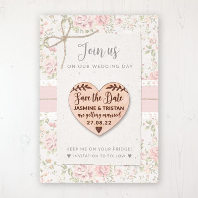 Summer Breeze Backing Card with Wooden Save the Date Heart Magnet