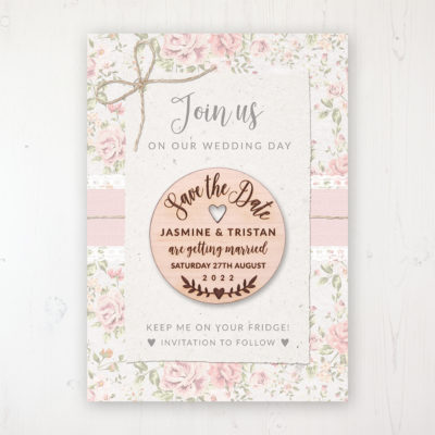 Summer Breeze Backing Card with Wooden Save the Date Round Magnet