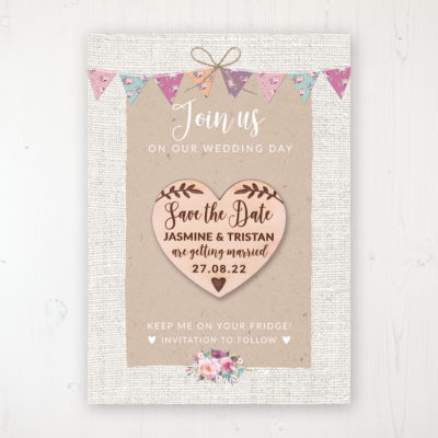 Tipi Love Backing Card with Wooden Save the Date Heart Magnet