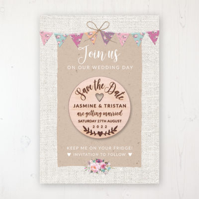 Tipi Love Backing Card with Wooden Save the Date Round Magnet