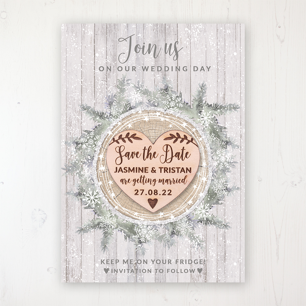 Save the Date Magnets Personalised Snowflake Hearts Winter Wedding & Envelopes