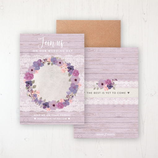 Wisteria Garden Save the Date Backing Card Front & Back with Kraft Envelope